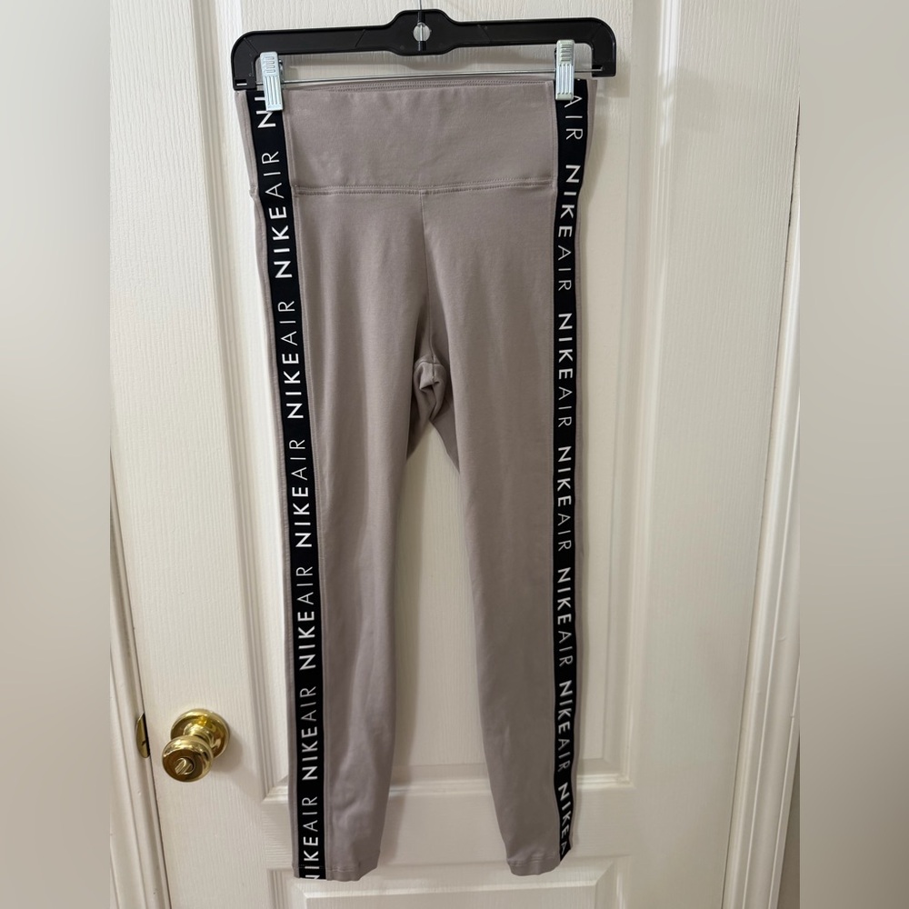 Nike Taupe Leggings with Black Logo Stripes